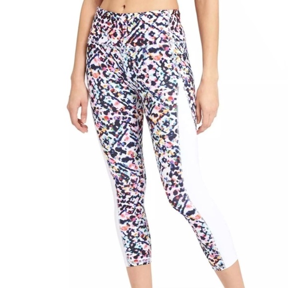 Athleta Yoga Pants Leggings Bright Abstract Print White Medium Stretch Active - Picture 1 of 13